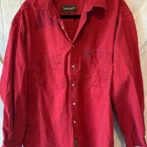 VINTAGE Timberland Weathergear Men's Red Outdoors Button Down Utility Shirt L
